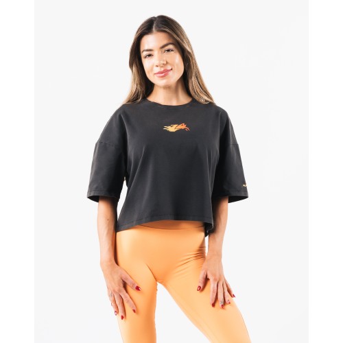 Must-Have Wolf Crop Tee - Washed Black / Orange Just Launched