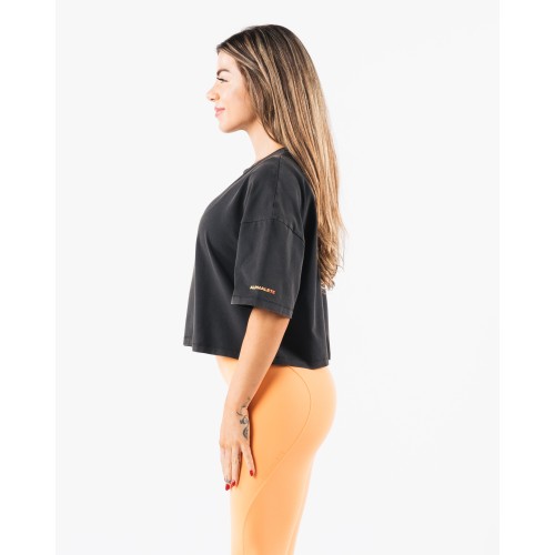 Must-Have Wolf Crop Tee - Washed Black / Orange Just Launched