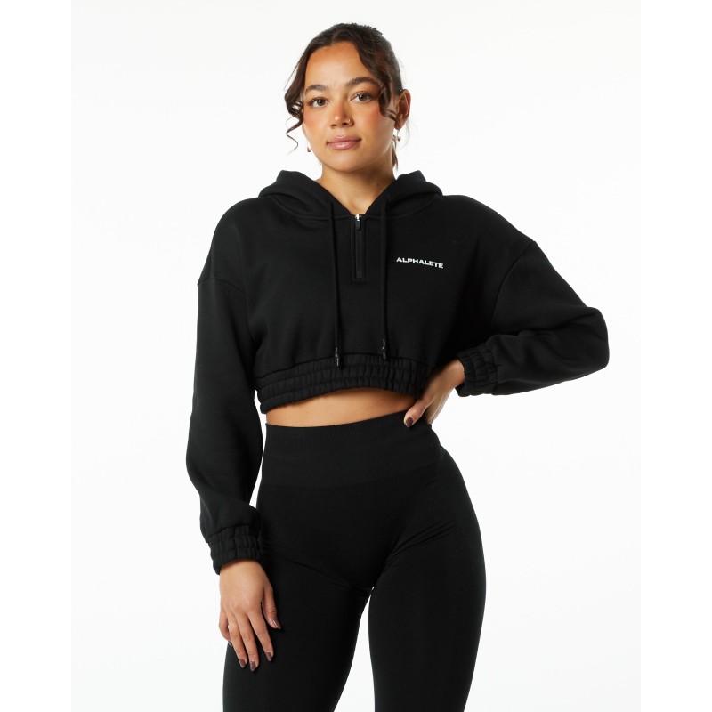 Must-Have Classic Capital Crop Hoodie - Black Fresh Release