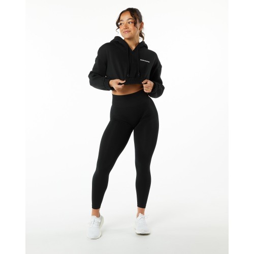 Must-Have Classic Capital Crop Hoodie - Black Fresh Release