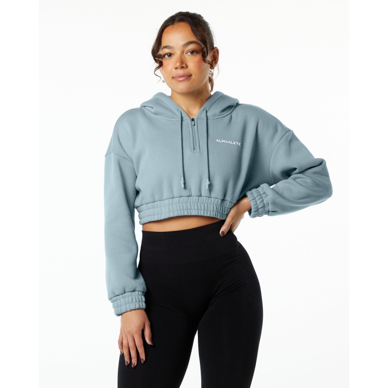 Must-Have Classic Capital Crop Hoodie - Fog Blue Immediate Availability