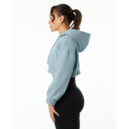 Must-Have Classic Capital Crop Hoodie - Fog Blue Immediate Availability