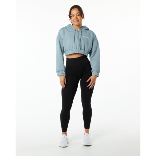 Must-Have Classic Capital Crop Hoodie - Fog Blue Immediate Availability