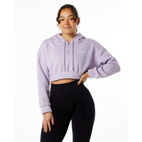 Must-Have Classic Capital Crop Hoodie - Misty Lilac - Purple Available Now