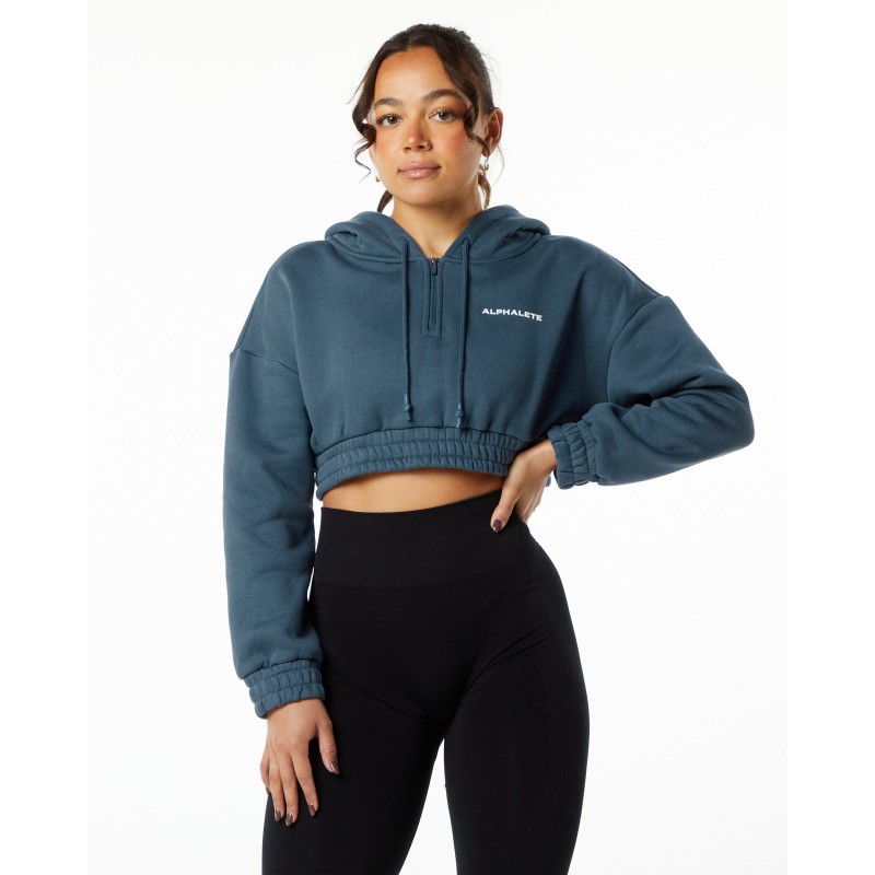 Must-Have Classic Capital Crop Hoodie - Whale Blue Hot New Item