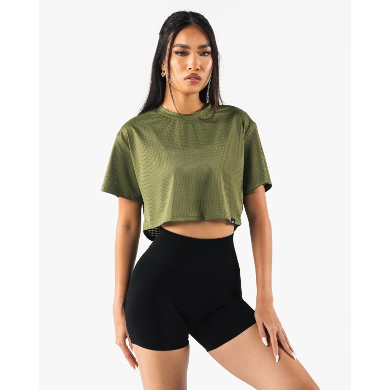 Must-Have Margo Mesh Crop Tee - Agave - Green Immediate Availability