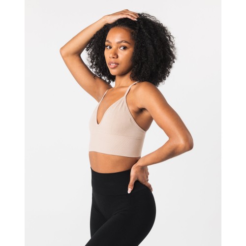 Must-Have Seamless Ribbed Bra - Linen - Brown Latest Edition